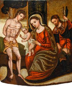 Painter from the Lower Adriatic, 16th century, Madonna and Child with Saints Sebastian and Roch.